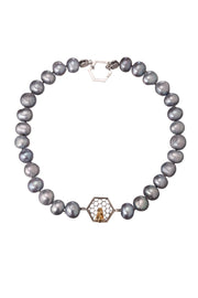 Gargantilla de Colmena con Perlas Grises de Rodio Blanco